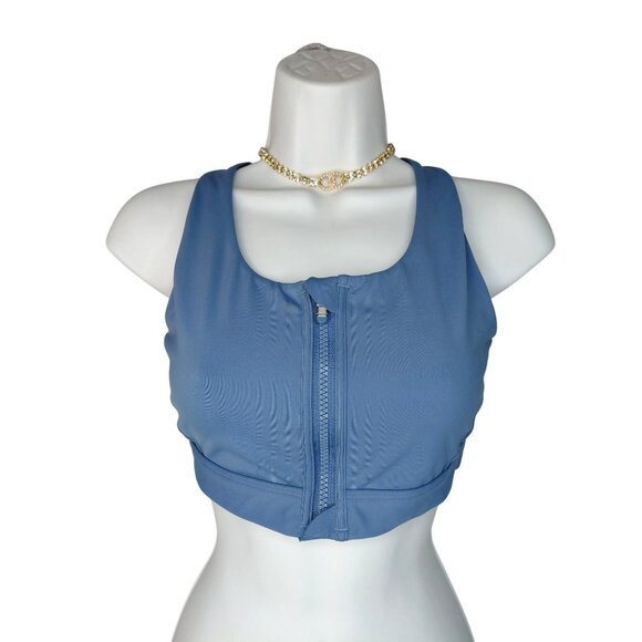 Athleta Womens Blue Front-Zip Sports Bra With Racerback & Mesh Details - Picture 1 of 9